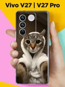 Чехол на Vivo V27 / Vivo V27 Pro с принтом Котик в белом халатике
