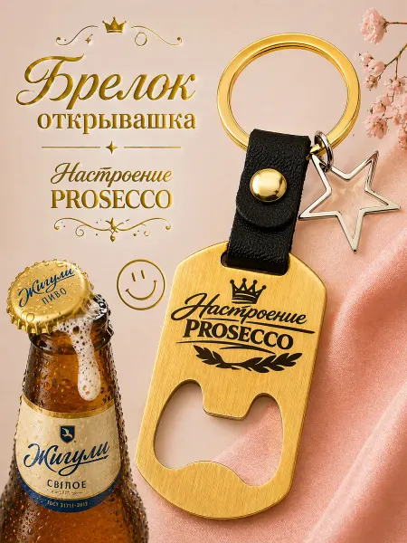 Магия Подарка Брелок открывашка для бутылок "Настроение PROSECCO" девчачья