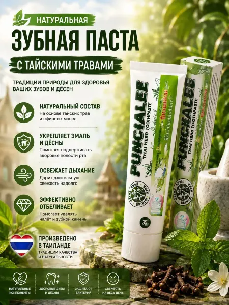 Punchalee Отбеливающая Тайская зубная паста 35 гр