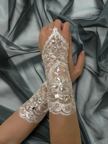 RayAni Кружевные перчатки на пальчик короткие на свадьбу