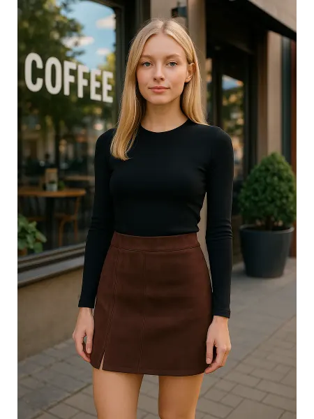 RECHEL Юбка мини замшевая с разрезом