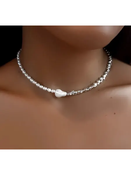 RINAMI Колье чокер искусственный жемчуг и гематит