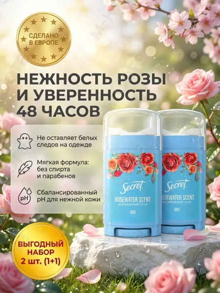 SECRET Дезодорант твердый Rosewater scent 40 мл 2 шт