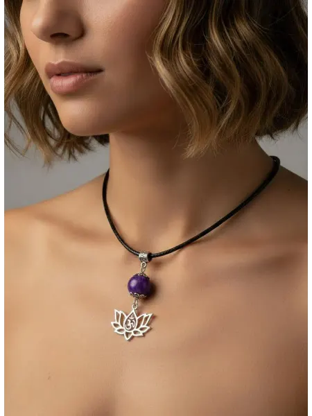 Runes&Gems Подвеска Амулет Ом и Лотос с натуральным камнем Аметист