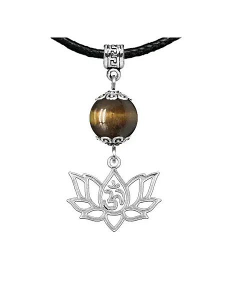 Runes&Gems Подвеска Амулет Ом и лотос с натуральным камнем Тигр. Глаз