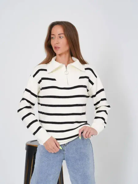 SALE_SHOP Свитер женский оверсайз в полоску джемпер с горлом