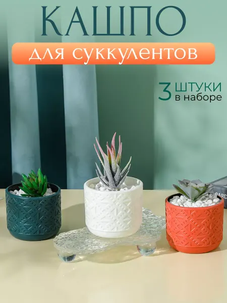 SCANDITOUCH Кашпо для суккулентов и кактусов пластик 3 штуки