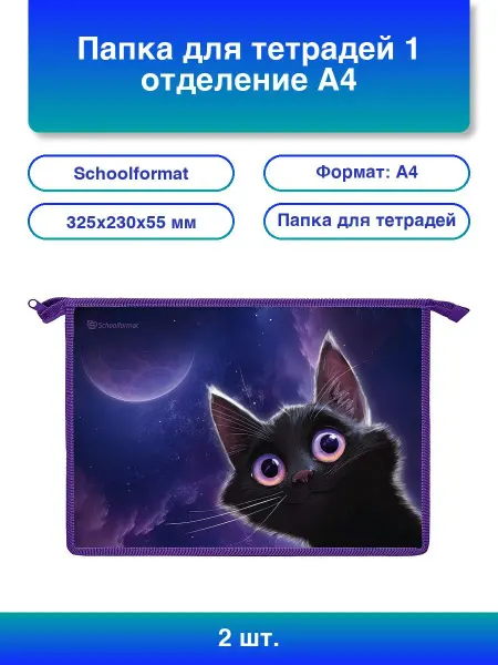 Schoolformat 2шт. Игривый Космокотик Папка для тетрадей А4