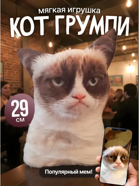 SOFFY Мягкая игрушка Грумпи кот мем