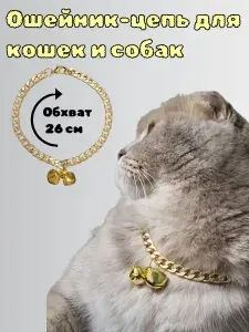 Ошейник цепь для кошек с колокольчиком / ошейник - цепочка для кошек и собак мелких пород