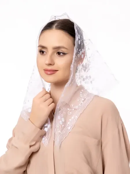 Sorella Платок белый летний на голову косынка легкая на шею в храм