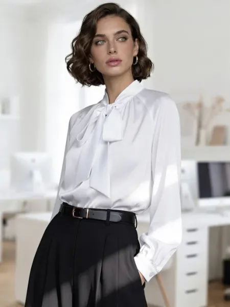 Splensilk Блузка рубашка офисная нарядная с бантом