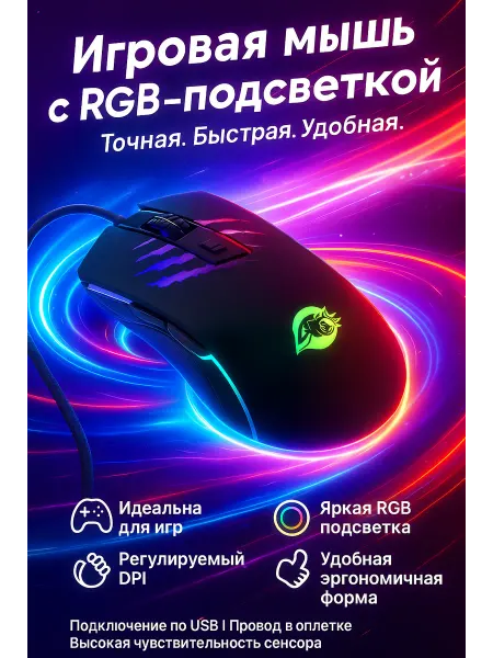 Пятилистник Проводная мышь для ноутбука и компьютера с подсветкой