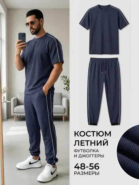 SYRUP Летний костюм мужской спортивный с брюками и футболкой