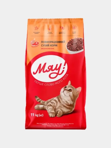 Сухой корм для кошек МЯУ!, мясо с овощами, 11 кг