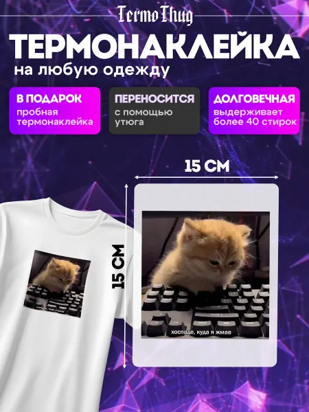 TermoThug Термонаклейка на одежду котики мем термотрансфер