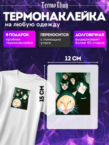 TermoThug Термонаклейка на одежду котики мемы стрессоустойчивость