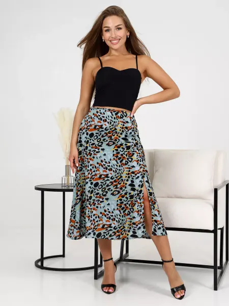 Textilemania Юбка летняя длинная с разрезом леопардовая