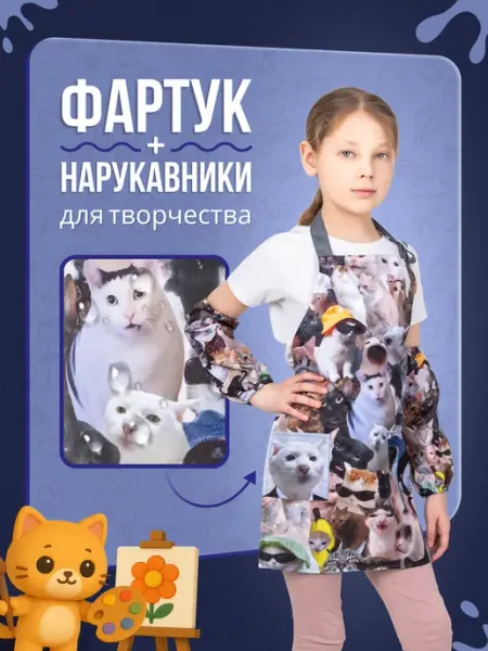 Мега Тойс Фартук с нарукавниками для рисования и творчества Коты мемы