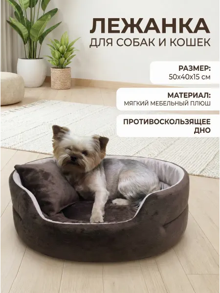 Лежанка для собак мелких пород и кошек с подушкой