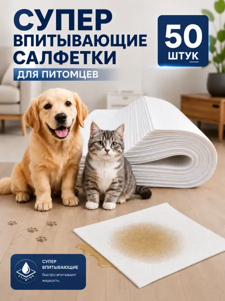 Пеленки для собак и кошек, салфетки для очистки от мочи
