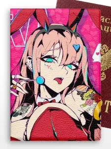 Обложка на паспорт Аниме Zero Two Милый во франксе розовая