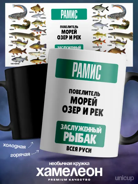 UniCup Подарок мужчине кружка хамелеон Рамис лучший рыбак