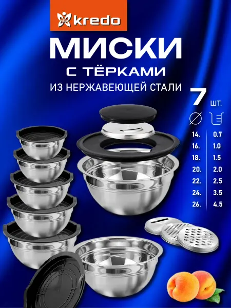 Миски из нержавеющей стали с пластиковыми крышками и тёрками