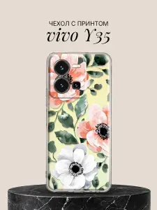 Силиконовый чехол на Vivo Y35 с принтом Белые и Розовые Цветы