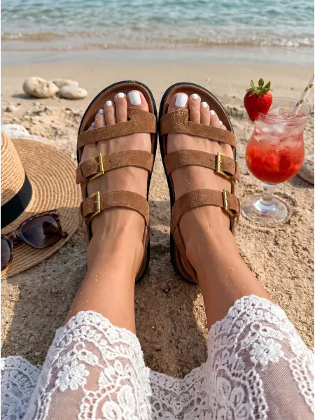 FOR WALK Летние босоножки замшевые Сандалии через палец