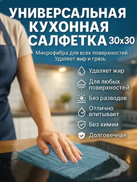 ТоваруТУС Салфетка для плиты и стола микрофибра для кухни