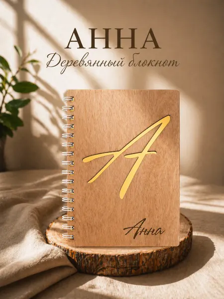 WoodyName Деревянный блокнот с именем Анна