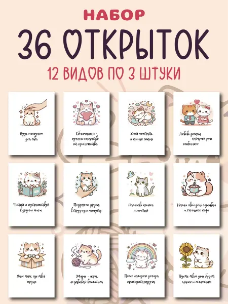 XPRESStrade Мини открытки с мотивационными надписями набор с котиками