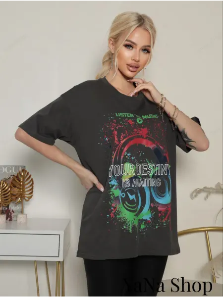 YaNa shop Футболка оверсайз с принтом