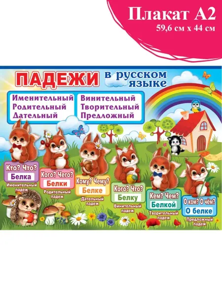 ТМ праздник Обучающий плакат падежи русский язык в школу, класс А2
