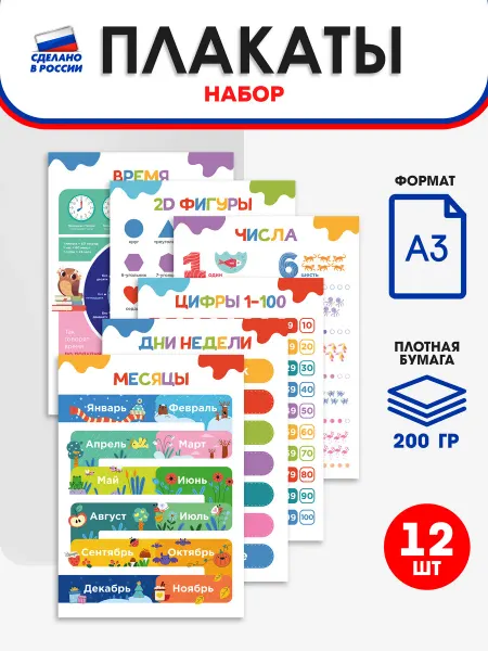 Школьный ХАЙП Комплект обучающих плакатов А3 "Основы знаний для детей"