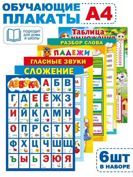 ТМ Мир поздравлений набор детских обучающих плакатов для начальной школы А4 6 шт
