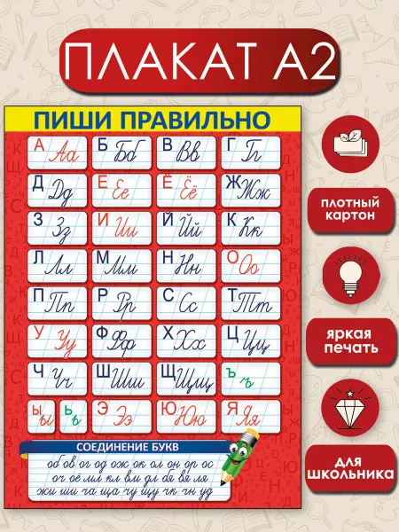 ТМ праздник Плакат в школу обучающий Алфавит Пиши правильно