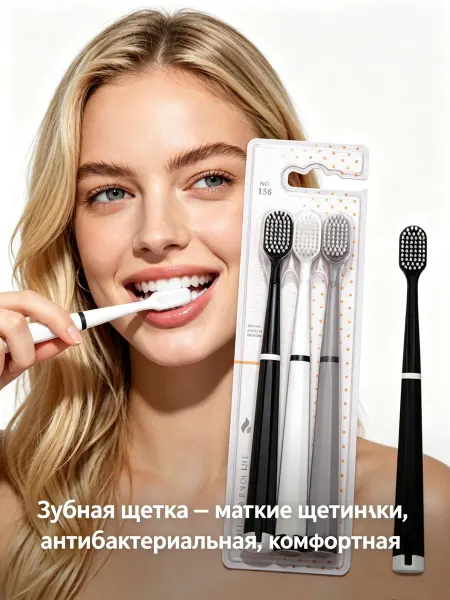 Зубная щетка — мягкие щетинки, антибактериальная, комфортная