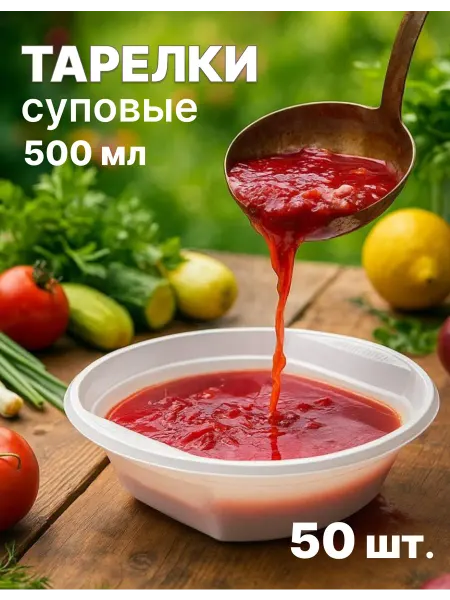 Анютка Набор одноразовых пластиковых тарелок для супа 50 штук