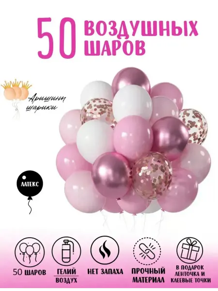 Аришины шарики Шарики воздушные набор 50 шт с днем рождения для девочке