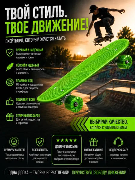 Пенниборд, скейтборд, мини скейтборд, пластиковый скейт, скейт для начинающих