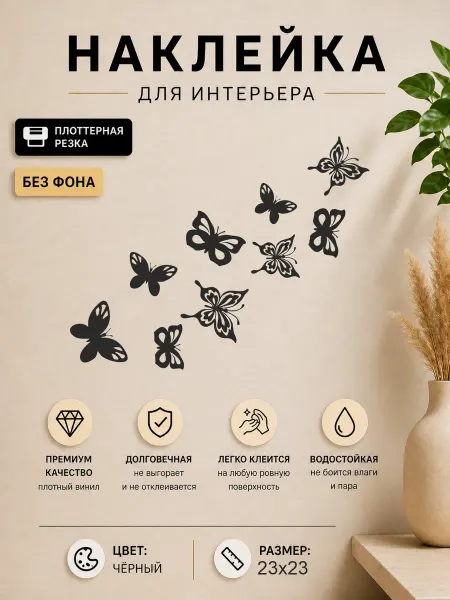 Планета стикеров Наклейка интерьерная Бабочки для декора
