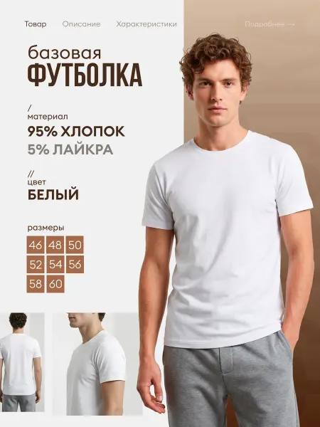 ЛИМЕС Базовая однотонная футболка хлопок
