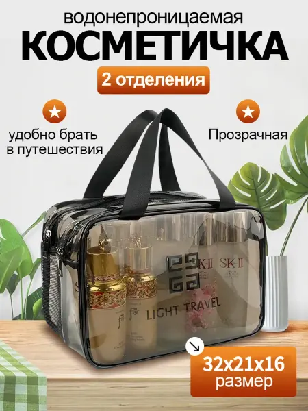 Косметичка дорожная прозрачная в бассейн большая женская