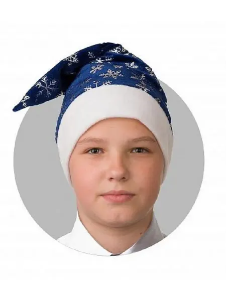 Батик Колпак Синий со снежинками, плюш р.52-54