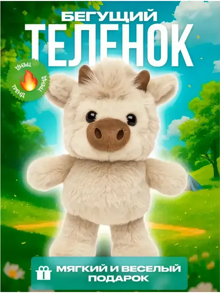 Бегающий теленок мягкая игрушка