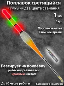 Поплавок для ночной рыбалки умный светящийся 5гр реагирует на поклевку