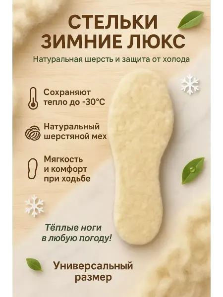 Бине Стельки зимние меховые для обуви Люкс