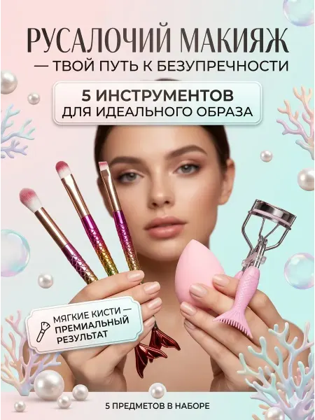 Мели Набор кистей для макияжа с блендером и керлером